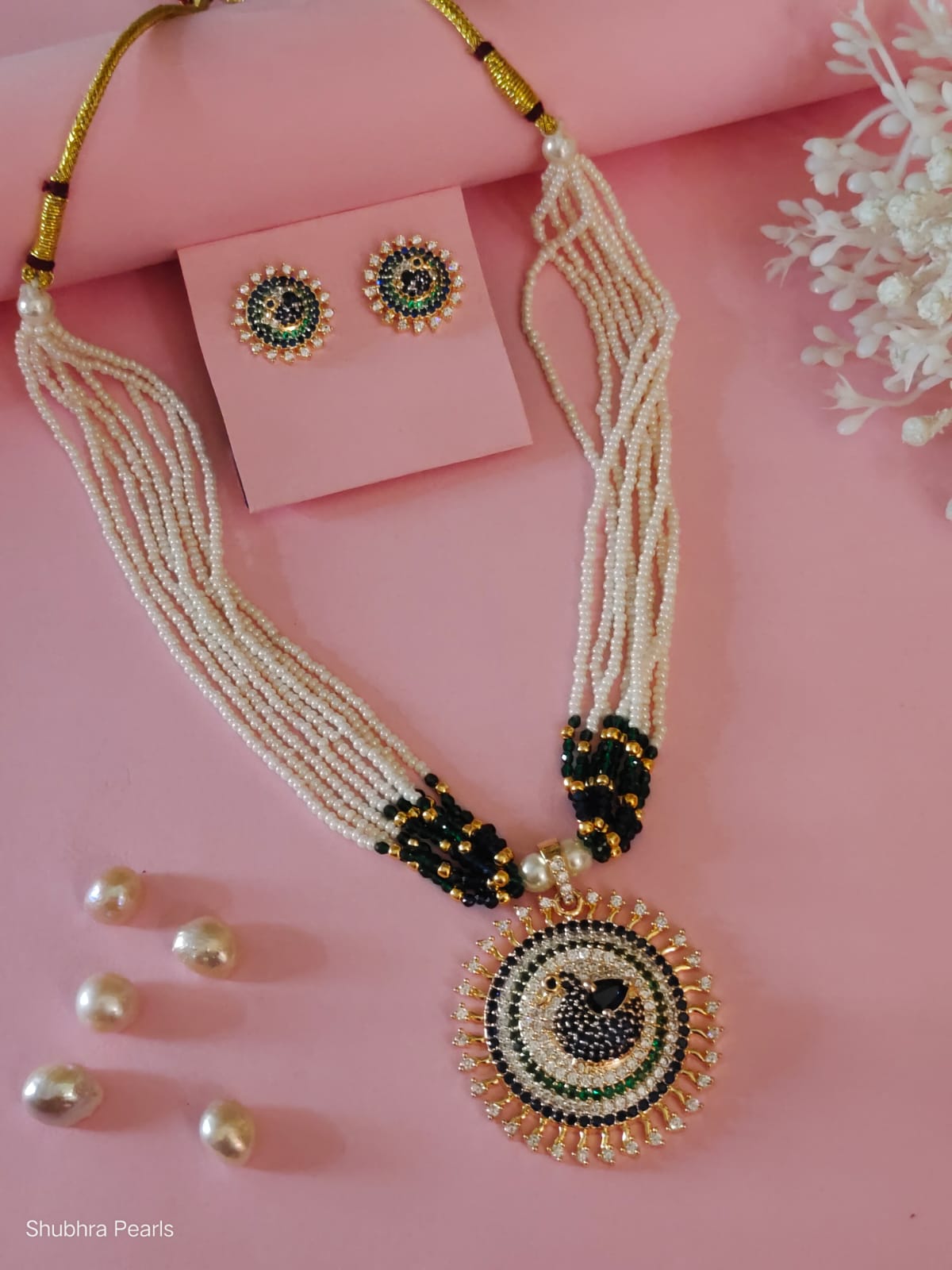 Royal Peacock Pearl and Diamond set